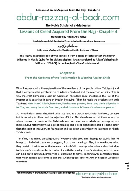 Guidance of the Proclamation is Warning Against Shirk